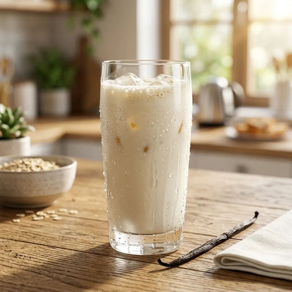 Vaso de BioPro+ Tect servido en el desayuno para nutrir a toda la familia.