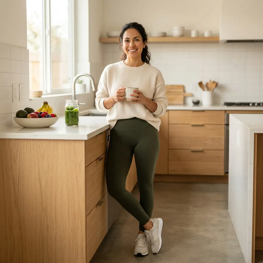 Persona delgada y relajada disfrutando de un estilo de vida saludable sin ansiedad con Chocolate Fit.