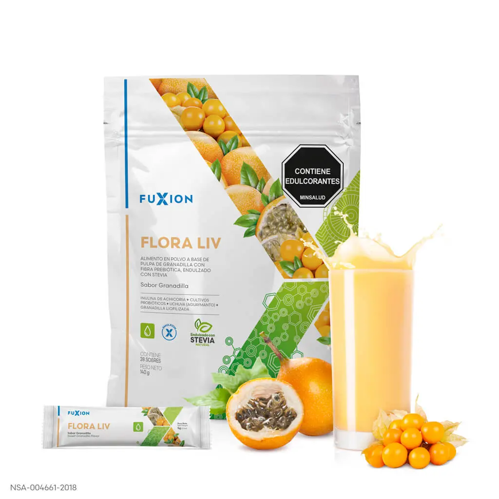 Vaso de Flora Liv preparado, ideal para proteger y regenerar la flora intestinal.
