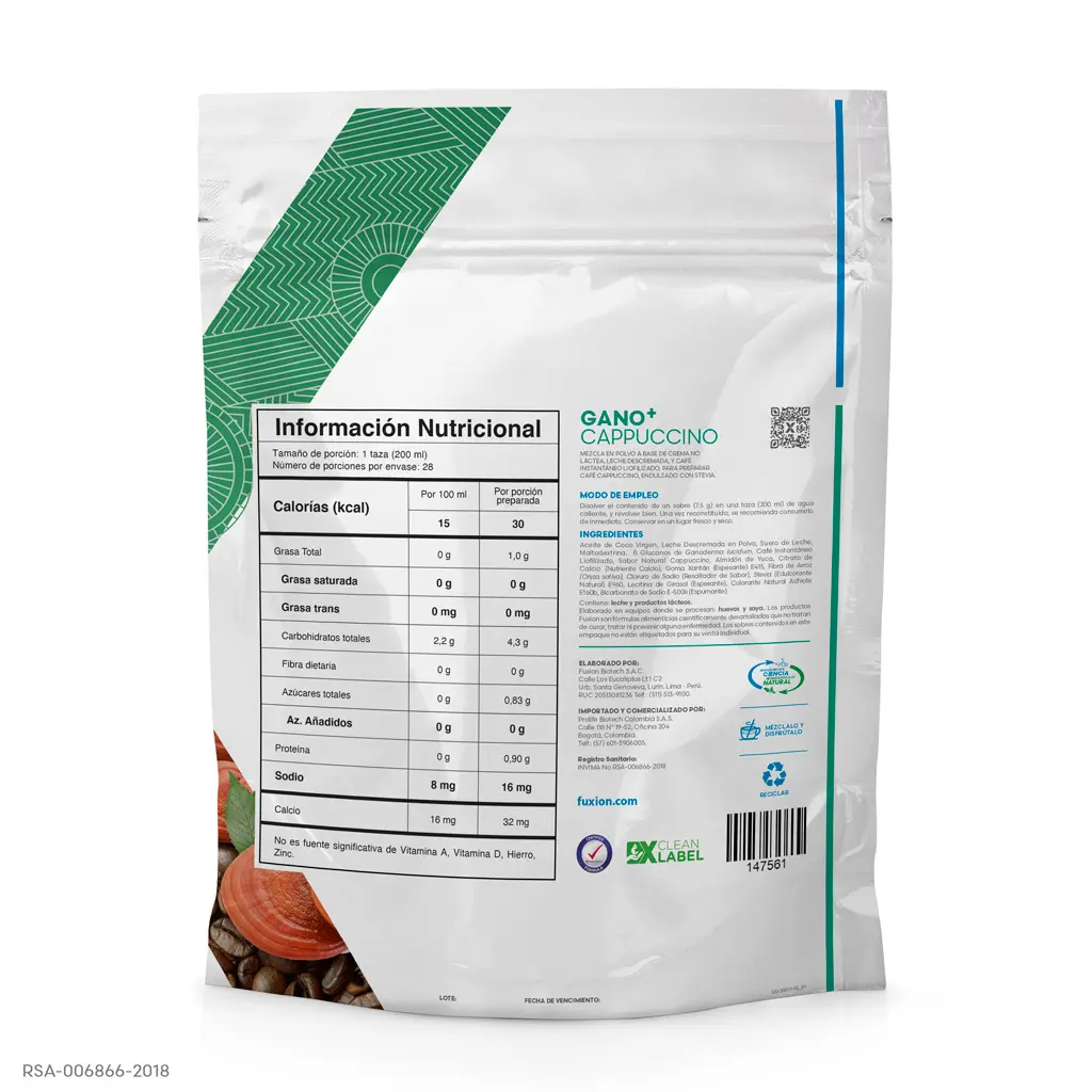Ingredientes naturales de Gano+ Cappuccino: hongo Ganoderma Lucidum (Reishi) y café arábica gourmet.