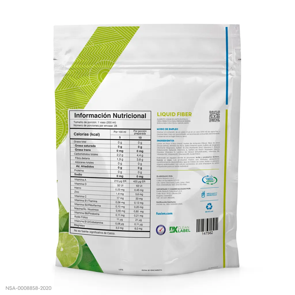 Ingredientes naturales de Liquid Fiber de FuXion: inulina de achicoria, limón y micronutrientes.