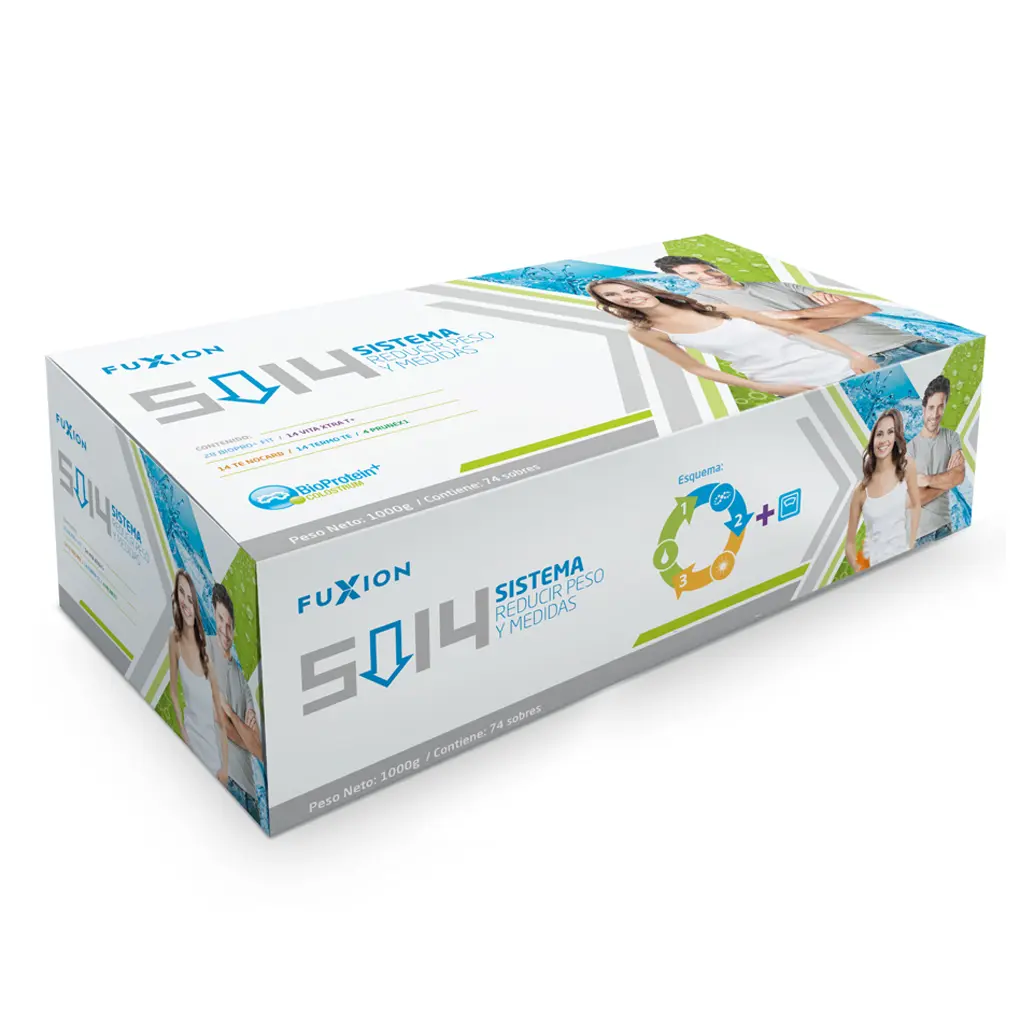 Empaque oficial del sistema Pack 5/14 de FuXion para transformación de peso.