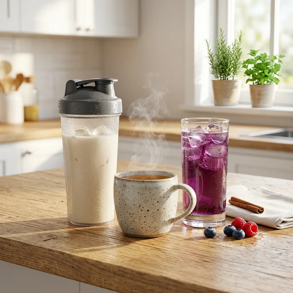 Planificador nutricional del Pack 5/14 junto a las bebidas correspondientes del día.