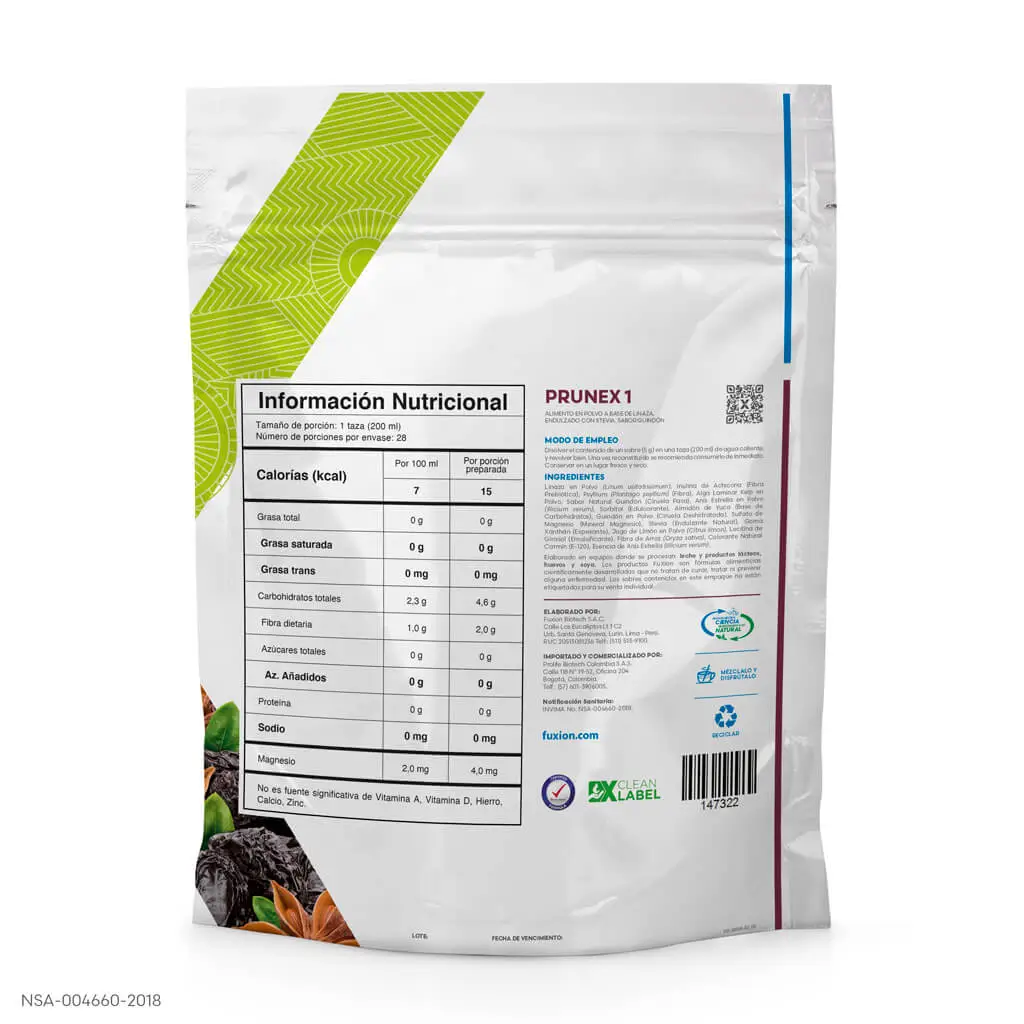 Ingredientes naturales de Prunex 1 de FuXion: extracto de ciruela, kelp y fibra.