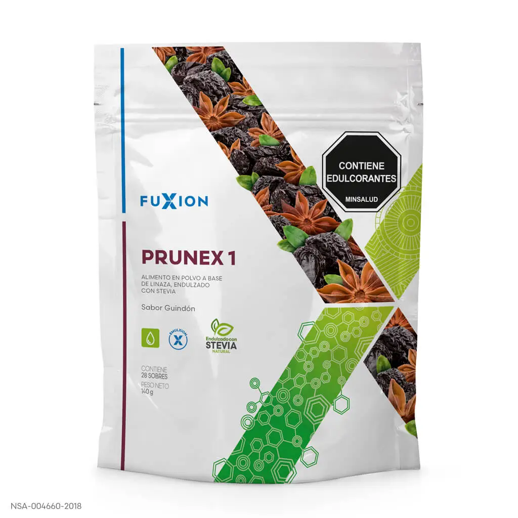 Caja original de Prunex 1 de FuXion, té herbal natural para limpieza profunda del colon.